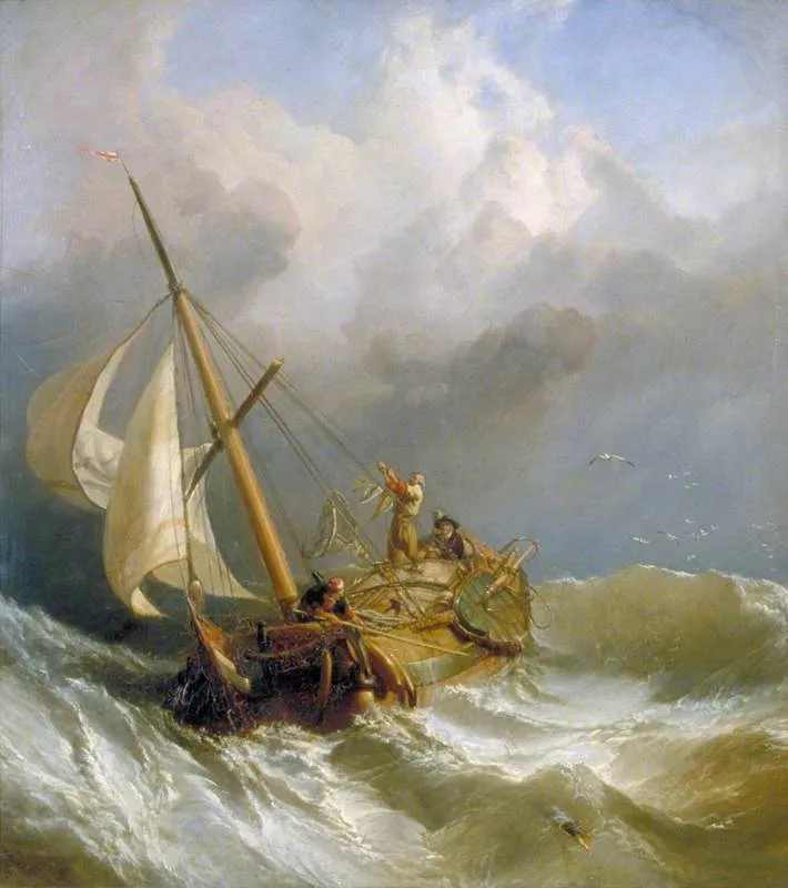 A Dutch Dogger Carrying away Her Sprit, by Clarkson Frederick Stanfield, oil, 1846