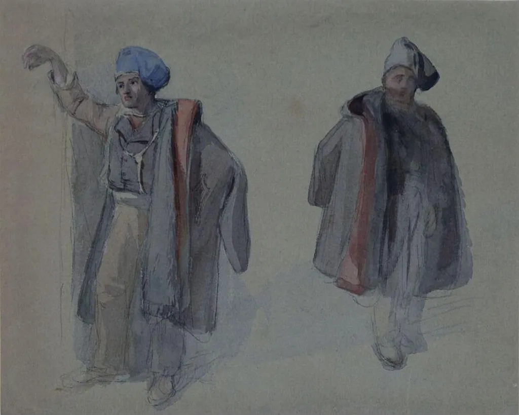 Studies of Neapolitan fishermen, by Clarkson RA Stanfield, watercolor, 1850