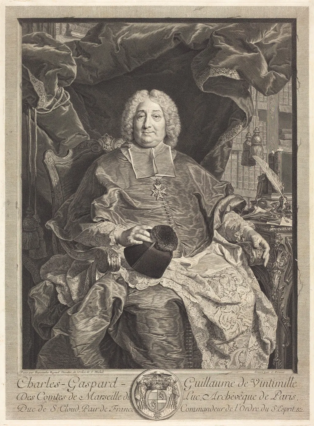 Charles-Gaspard-Guillaume de Vintimille du Luc, Archbishop of Paris, by Claude Drevet, ink, 1739