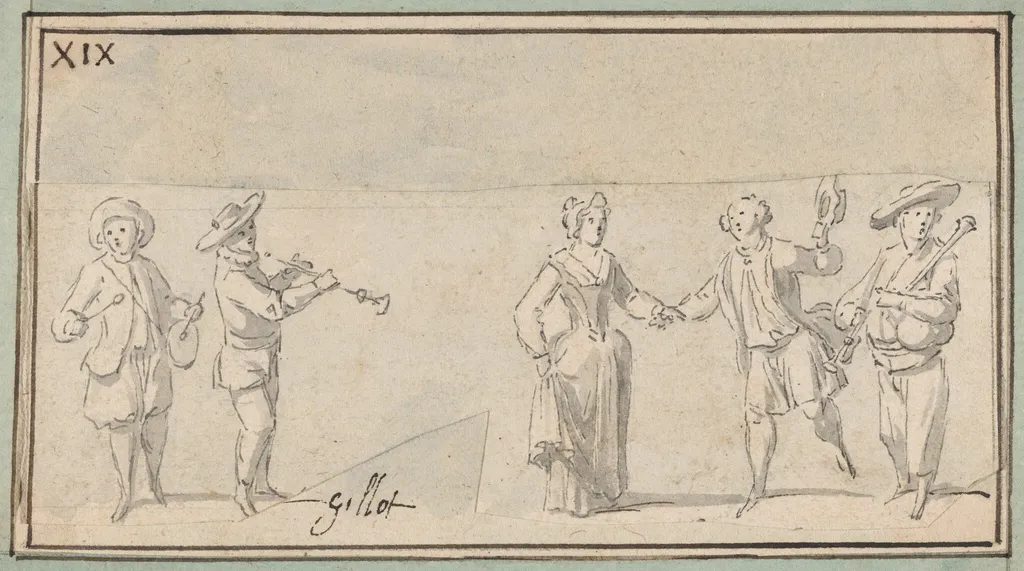 Peasant Musicians and Dancers, by Claude Gillot, watercolor, 1711