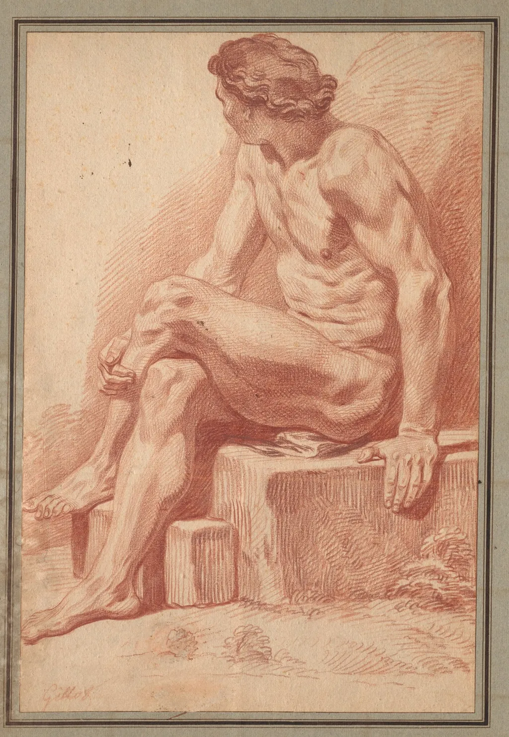Seated Male Nude, by Claude Gillot, 1694