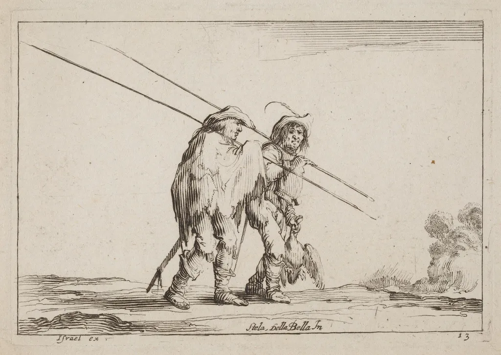 Two Pikemen Traveling on Foot, by Claude Goyrand, ink, 1641