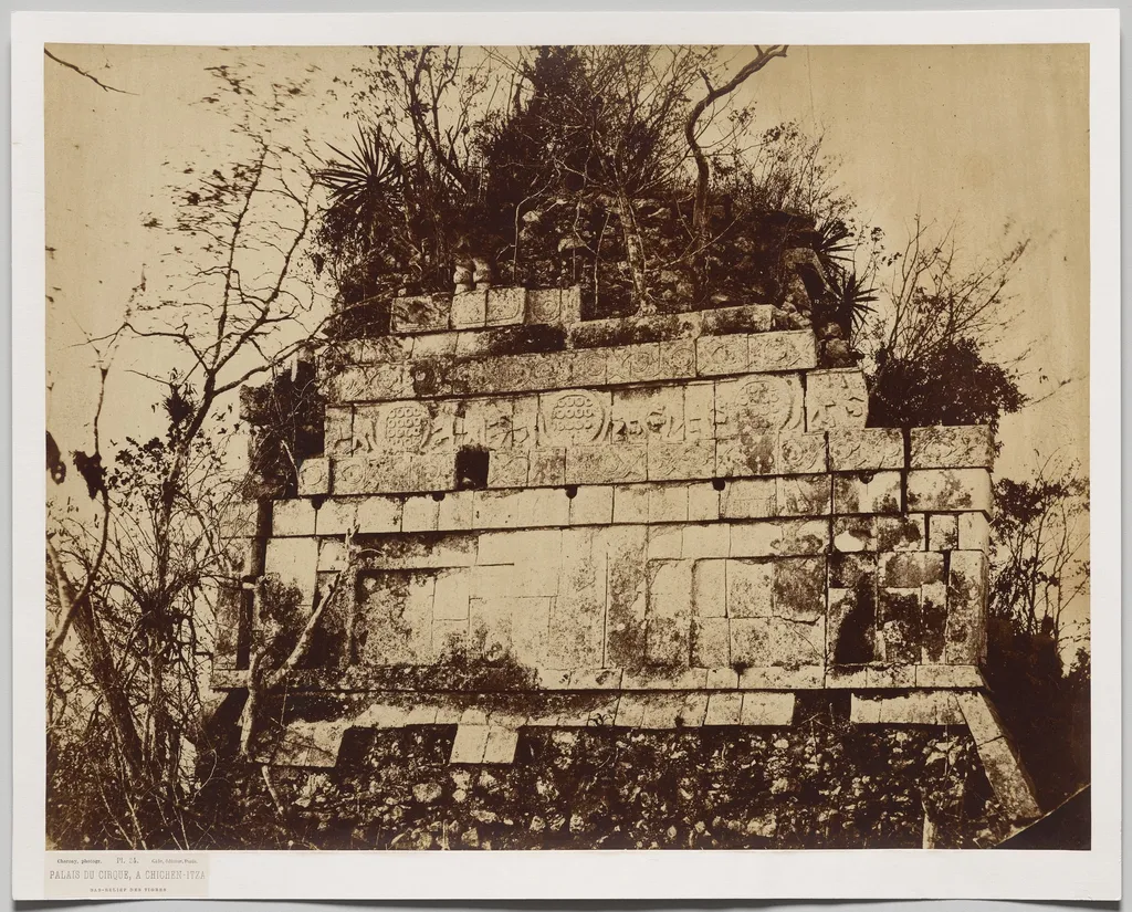 Palace of the Circus at Chicen-Itza (bas relief of tigers), by Claude-Joseph-Désiré Charnay, 1860