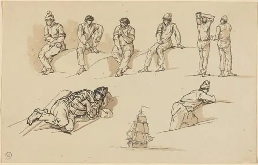 Eight Studies of Figures and a Ship at Sea, by Claude-Joseph Vernet