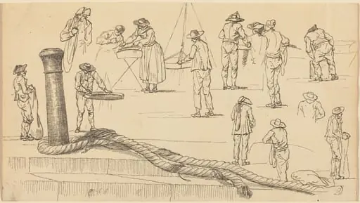 Quayside Figures and a Length of Rope Attached to a Bollard, by Claude-Joseph Vernet