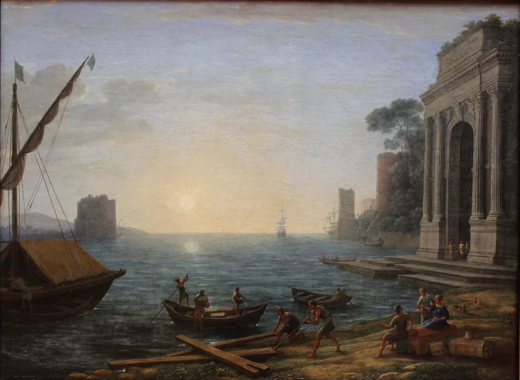 A Seaport at Sunrise, by Claude Lorrain, oil, 1674