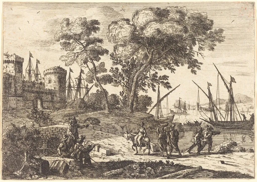 Coast Scene with an Artist (Le dessinateur), by Claude Lorrain, ink, 1640