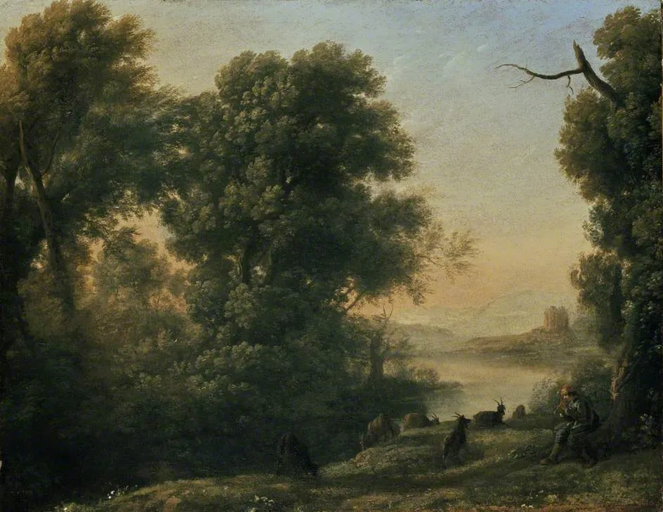 Landscape with a Goatherd, by Claude Lorrain, oil, 1635