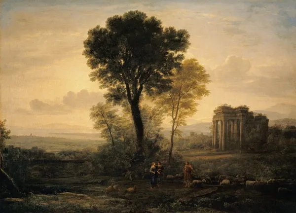 Landscape with Jacob, Rachel and Leah at the Well (Morning), by Claude Lorrain, oil, 1666