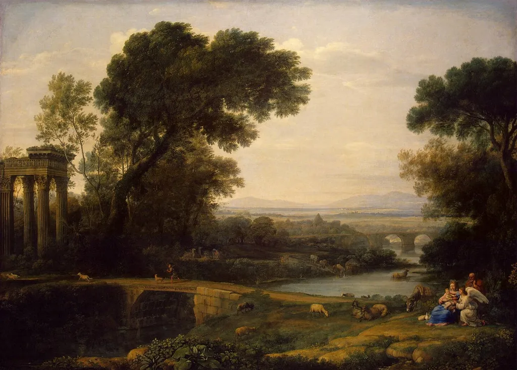 Landscape with the rest on the Flight into Egypt (Noon), by Claude Lorrain, oil, 1661