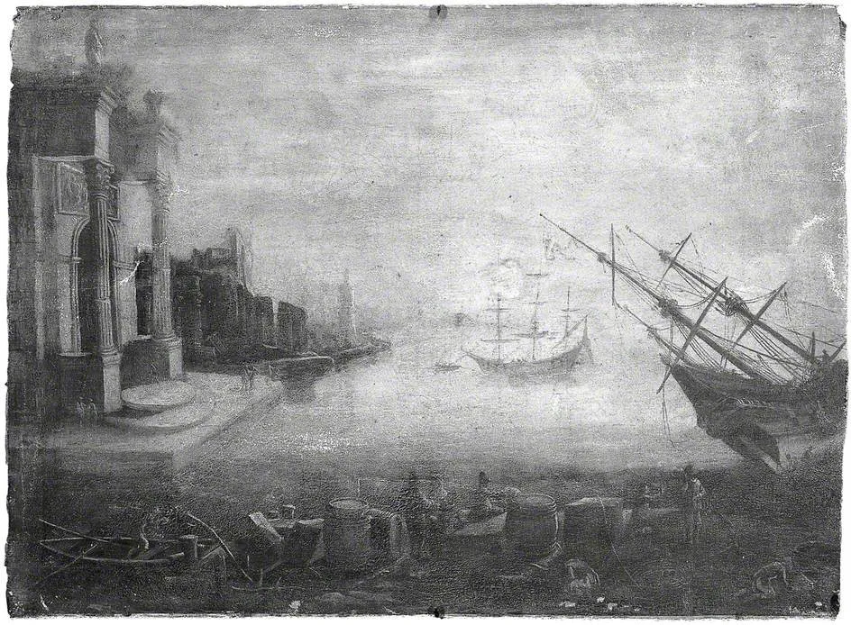 Seaport with Buildings, by Claude Lorrain, oil, 1650