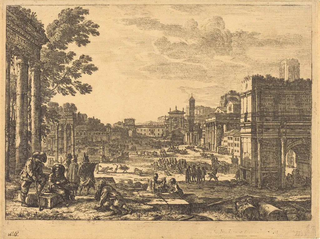 The Roman Forum (Le Campo Vaccino), by Claude Lorrain, ink, 1636