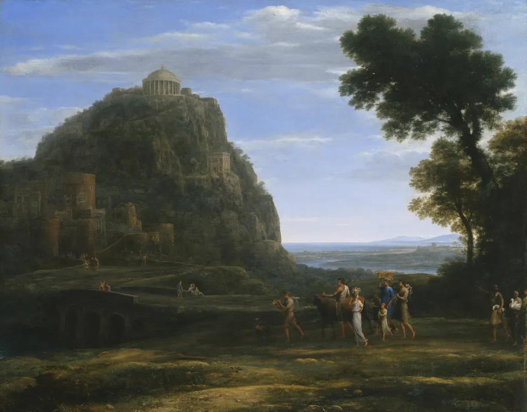 View of Delphi with a Procession, by Claude Lorrain, oil, 1673