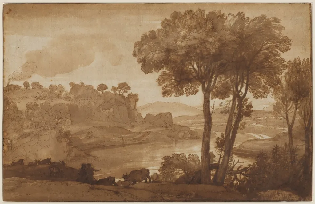 View of the Acqua Acetosa (recto), by Claude Lorrain, 1645