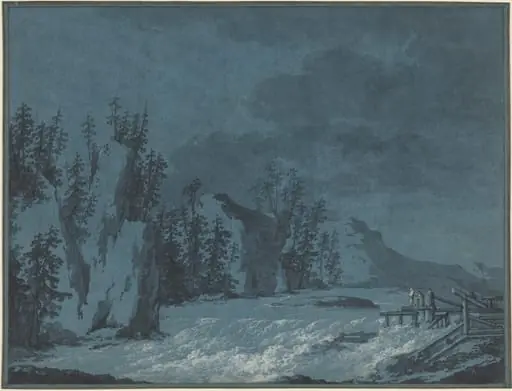 River Rapids by Wooded Cliffs, by Claude-Louis Châtelet