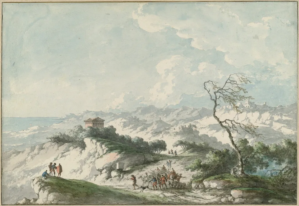 Second View of the Agrigento Countryside, by Claude-Louis Châtelet, ink, 1778
