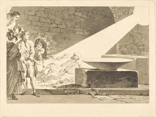 Fragonard and Bergeret with Their Wives Visiting a Tomb in Pompeii, by Claude-Mathieu Fessard