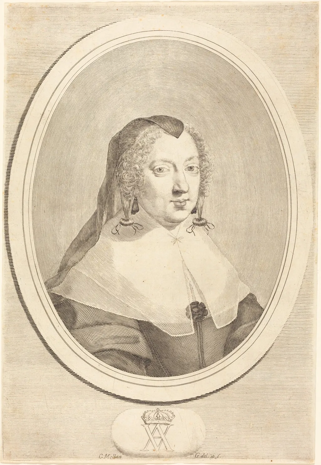 Anne of Austria, by Claude Mellan, ink, 1643