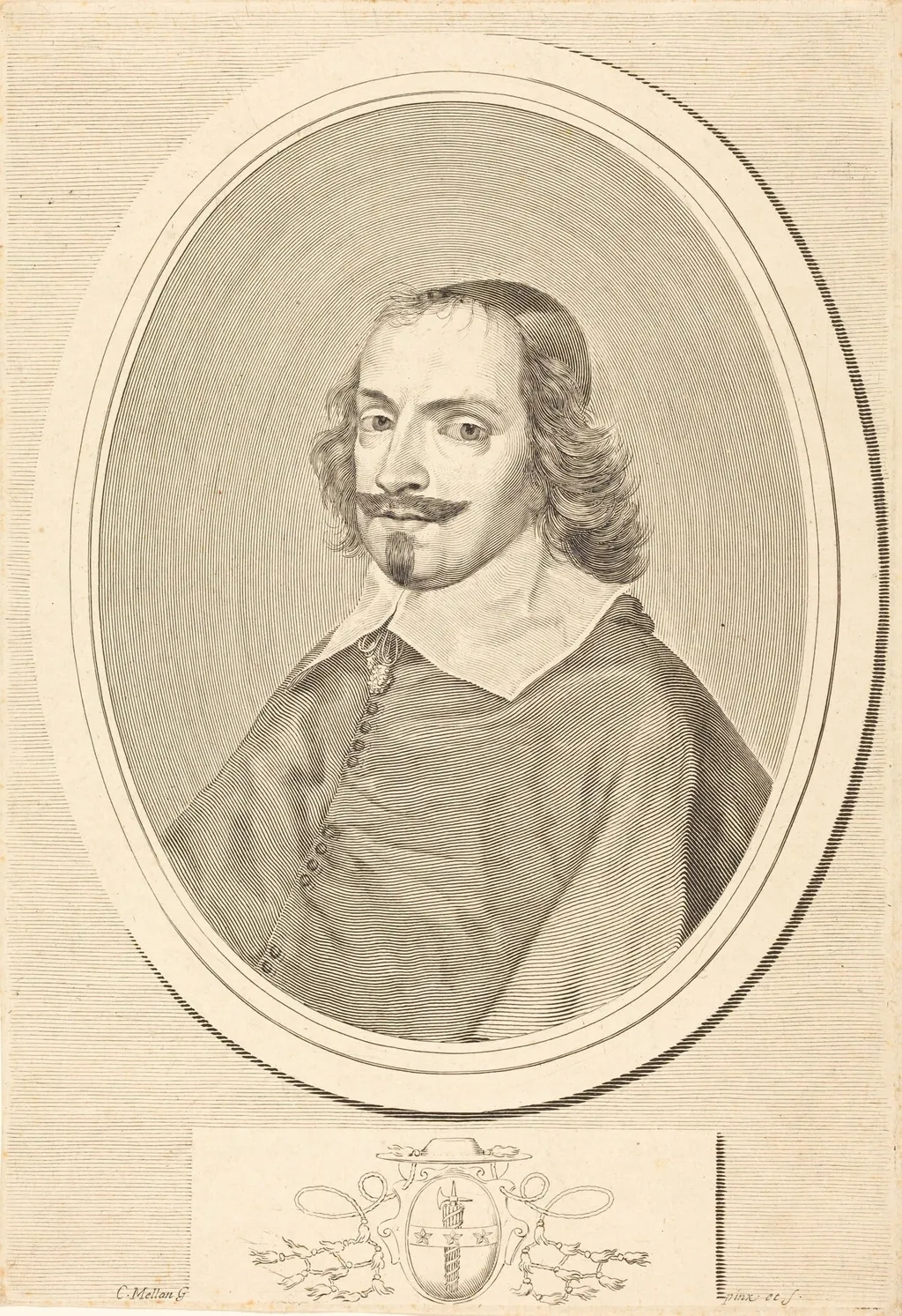 Cardinal Jules Mazarin, by Claude Mellan, ink, 1643