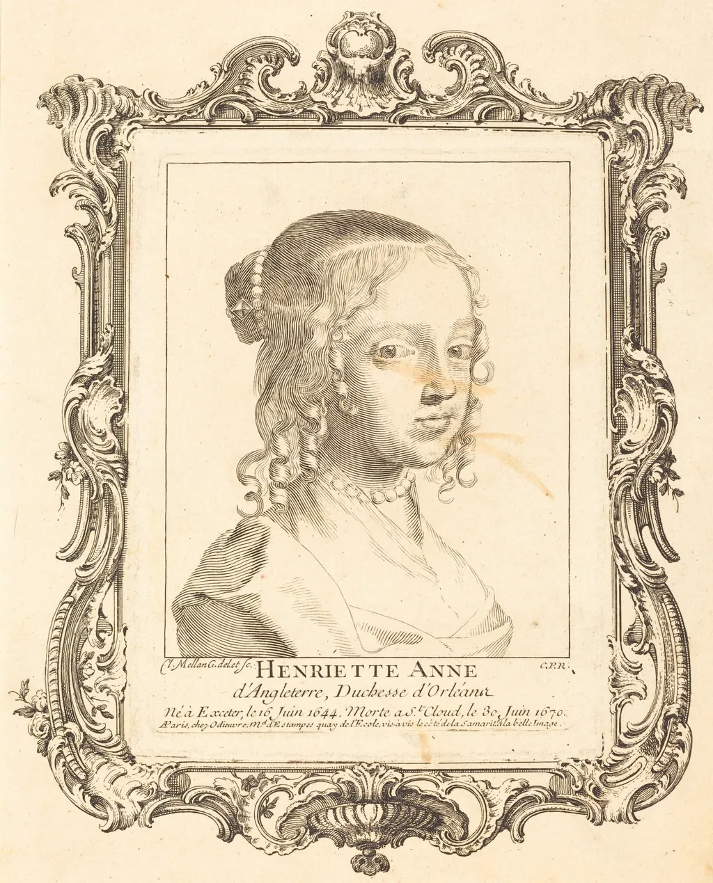 Henriette Anne of England, Duchess of Orléans, by Claude Mellan, ink, 1643