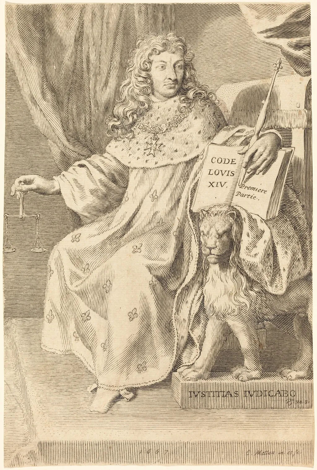 Louis XIV, by Claude Mellan, ink, 1667