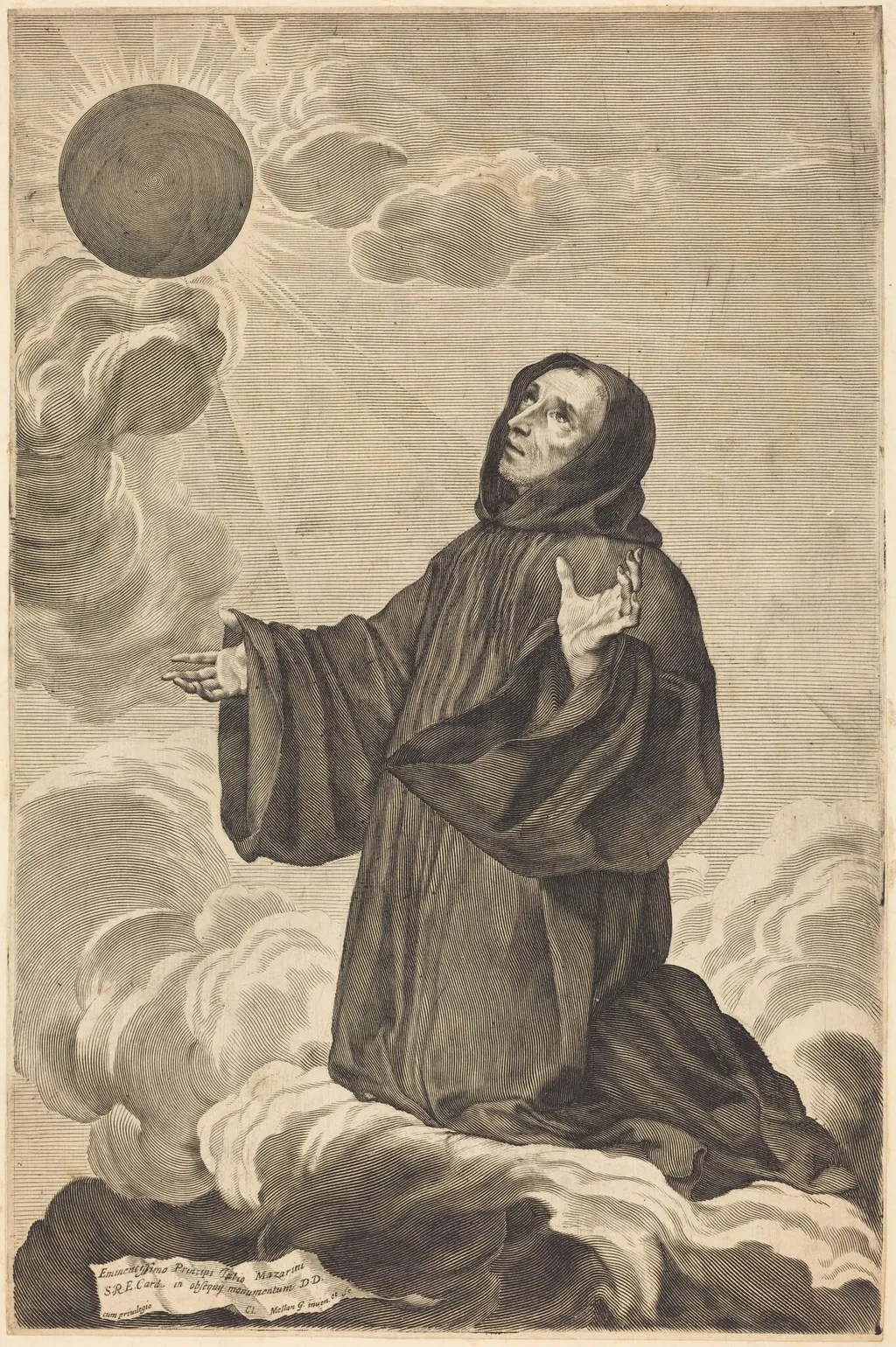 Saint Benedict, by Claude Mellan, ink, 1641