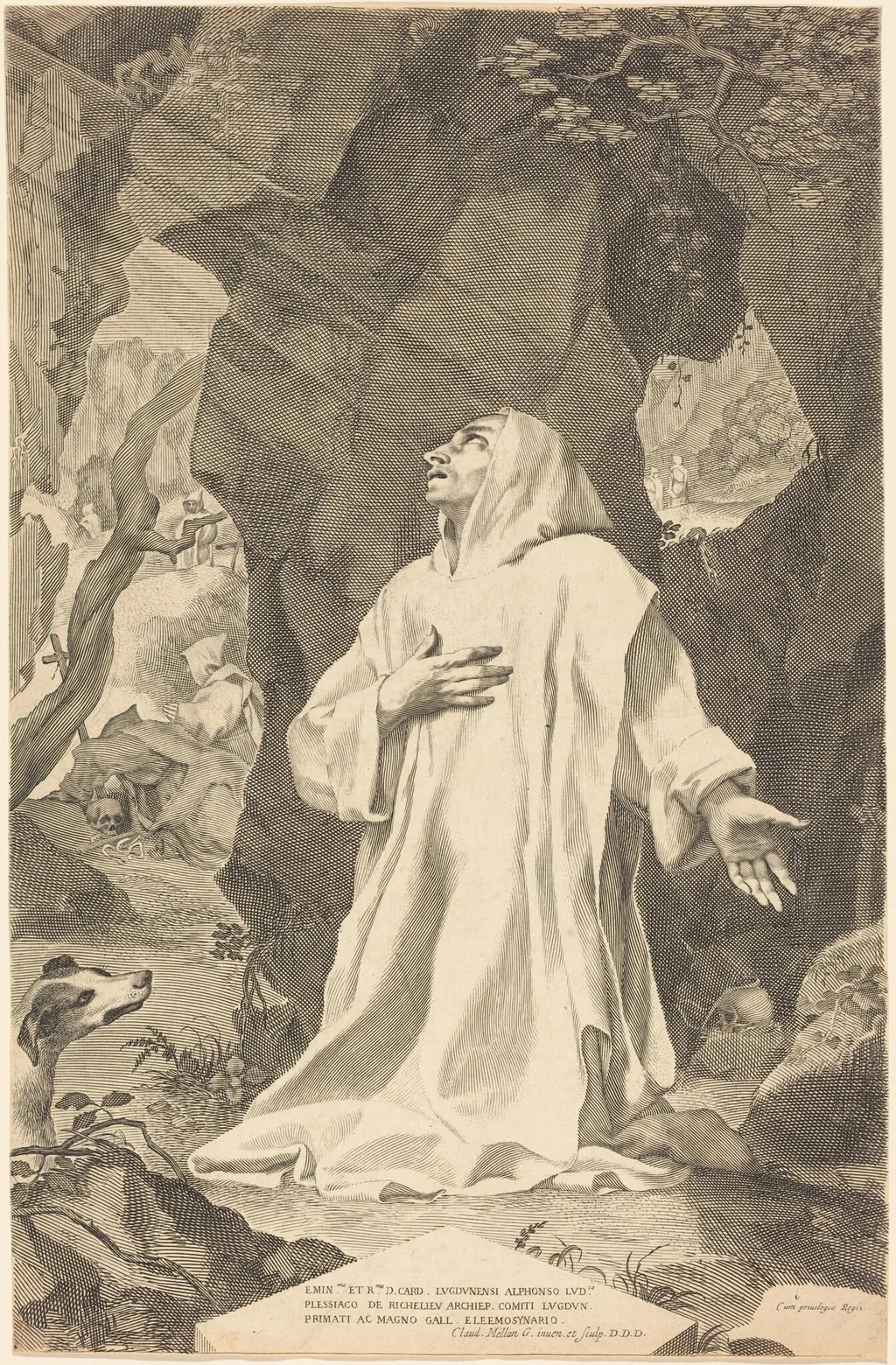 Saint Bruno, by Claude Mellan, ink, 1643
