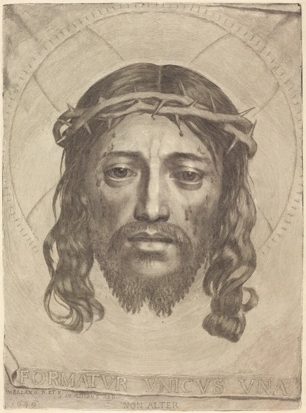 The Sudarium of Saint Veronica, by Claude Mellan, ink, 1649