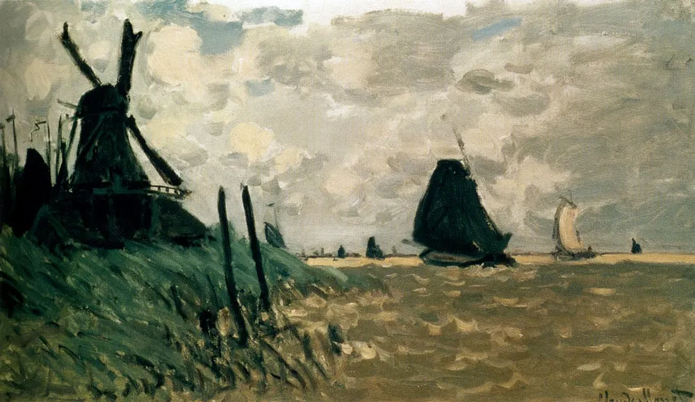 A windmill near Zaandam, by Claude Monet, oil, 1871
