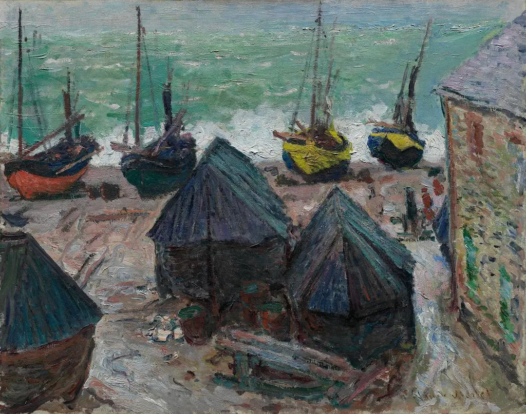 Boats on the Beach at Étretat, by Claude Monet