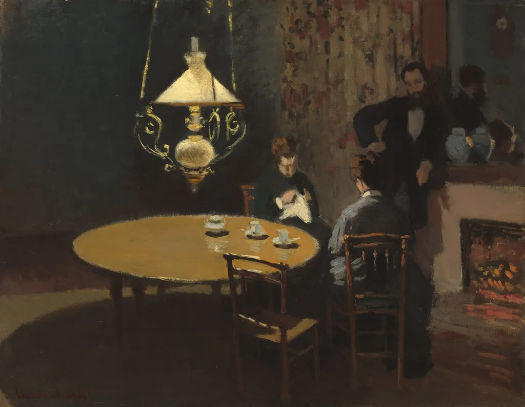 Interior, after Dinner, by Claude Monet, oil, 1868