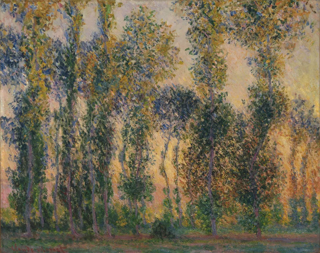 Poplars at Giverny, Sunrise, by Claude Monet, oil, 1894