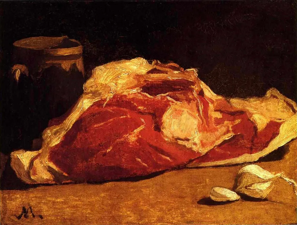 Still life with flesh, by Claude Monet, oil, 1864