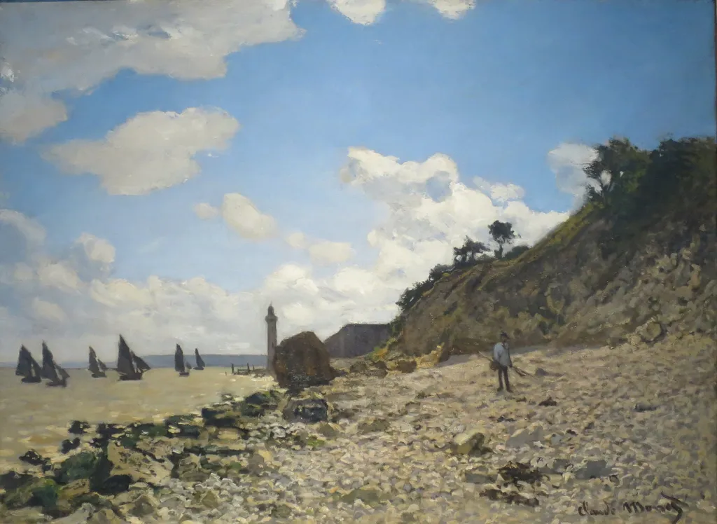 The Beach at Honfleur, by Claude Monet, oil, 1864
