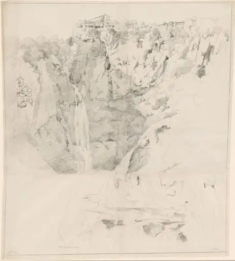 Cliffs with a Waterfall at Tivoli, by Claude Thiénon