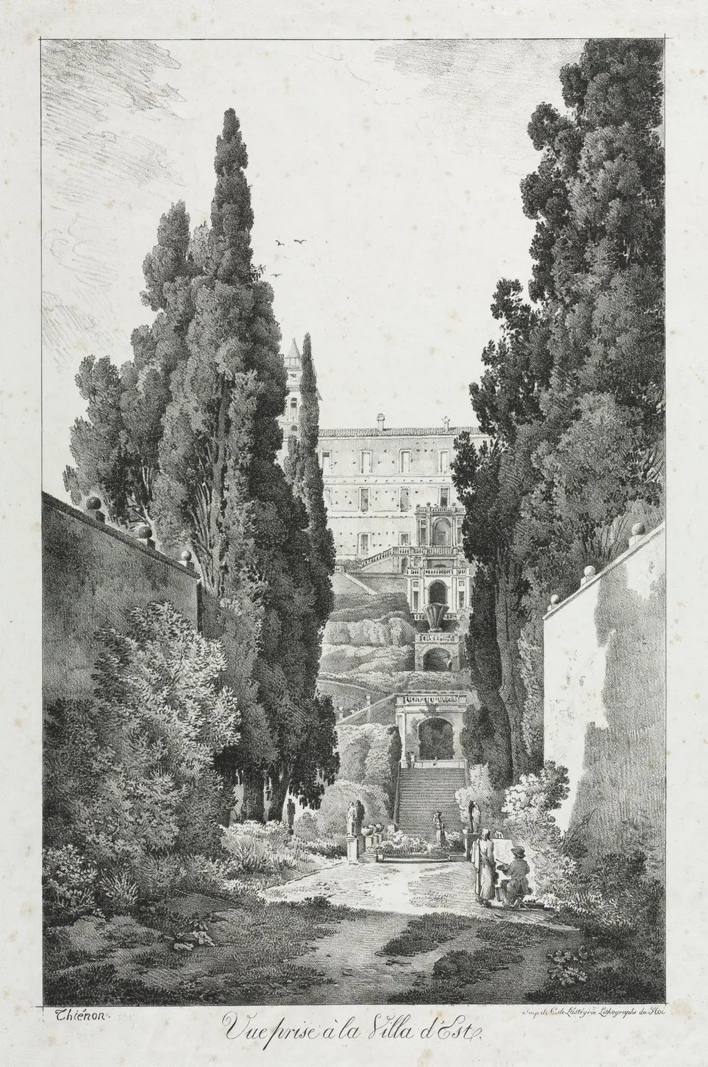 View at Villa d'Este, Tivoli, by Claude Thiénon, 1817