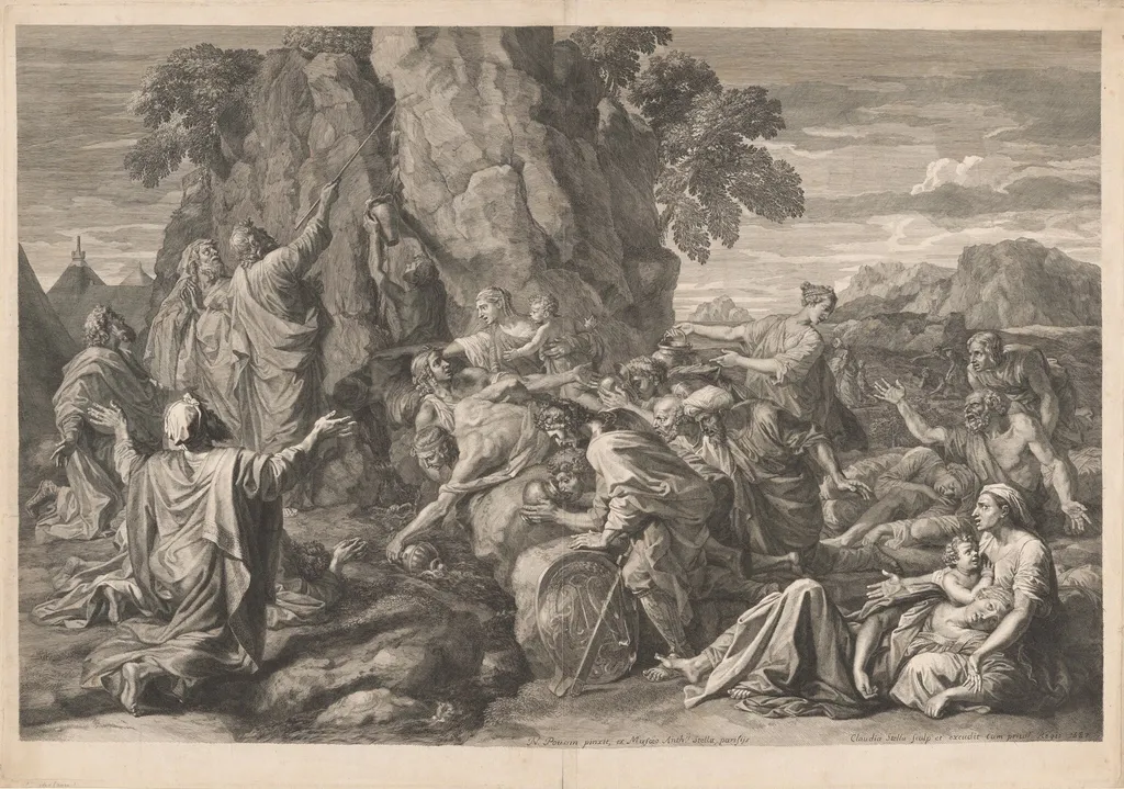 Moses Striking the Rock, by Claudine Bouzonnet-Stella, ink, 1687