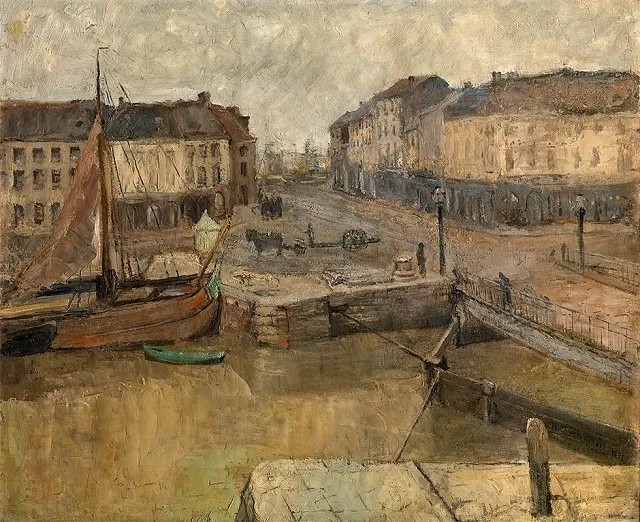 Kattendijkdok in Antwerp, by Clémence Michel, oil, 1897