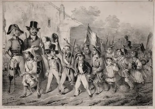 Actualités: Bon! Les moutards en veulent sussi! quand on parle de guerre! comme toute ca prend feu! ... On voit que c'est de la plante indigène!... ca promet!!, by Clémente Pruche