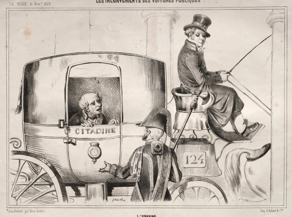 Actualités: Les Inconvénients des voitures publique: L'Urbaine, by Clémente Pruche, 1839