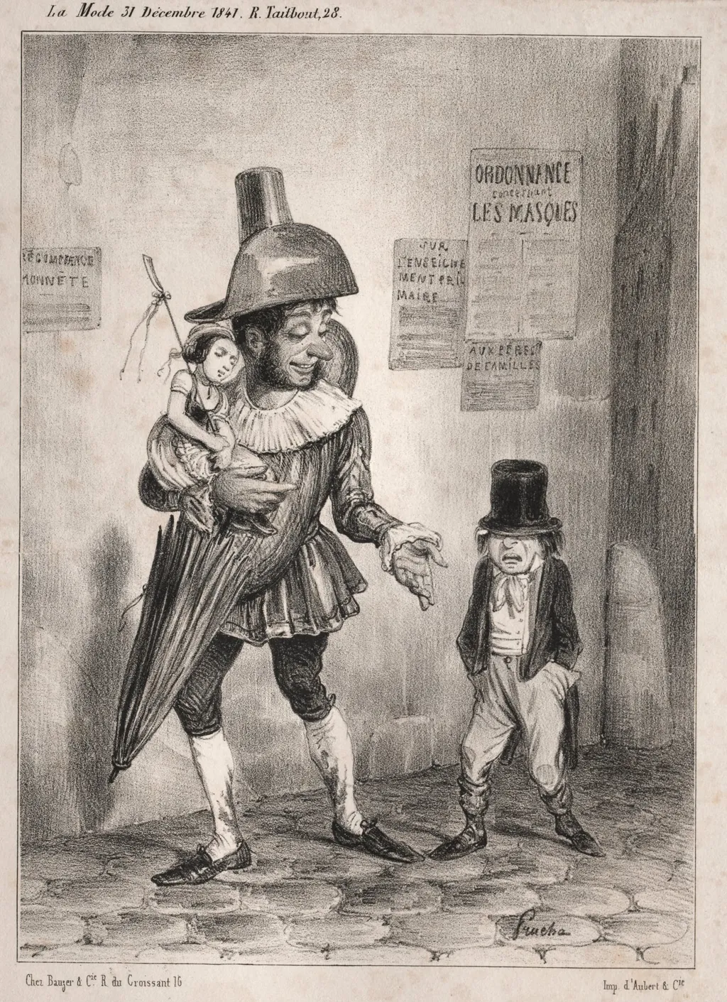 Pochades de carnaval: Vois-tu, si ton maître est bien content de toi et si tu as le prix de sagesse cette année! je te laisserai deguiser en paillasse! ...l'année prochaine!!, by Clémente Pruche, 1841