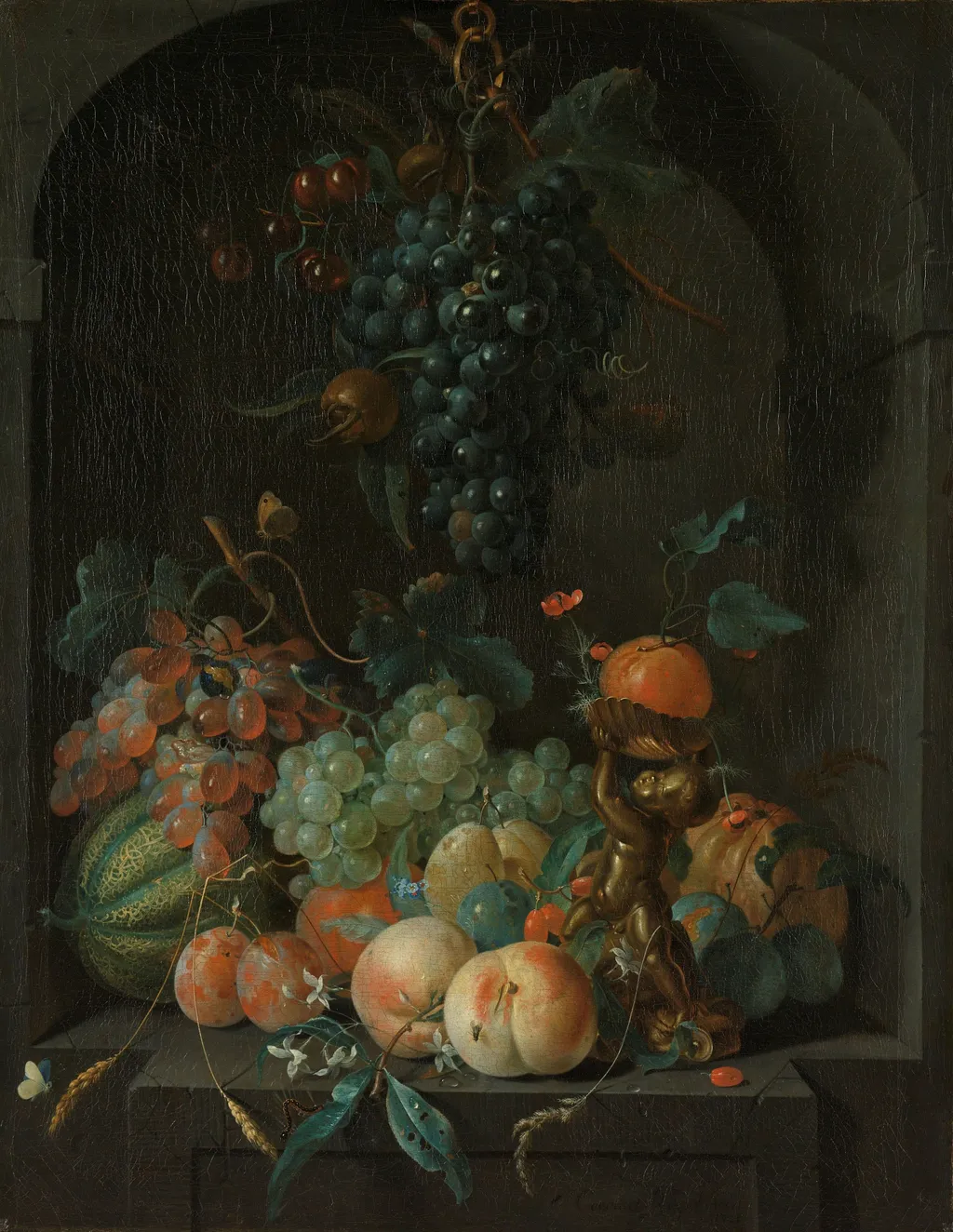 Still Life with Fruit, by Coenraet Roepel, oil, 1721