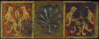 Coffered ceiling panel with palm leaf and fantastic animals