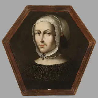 Coffin portrait of a woman in a white cap