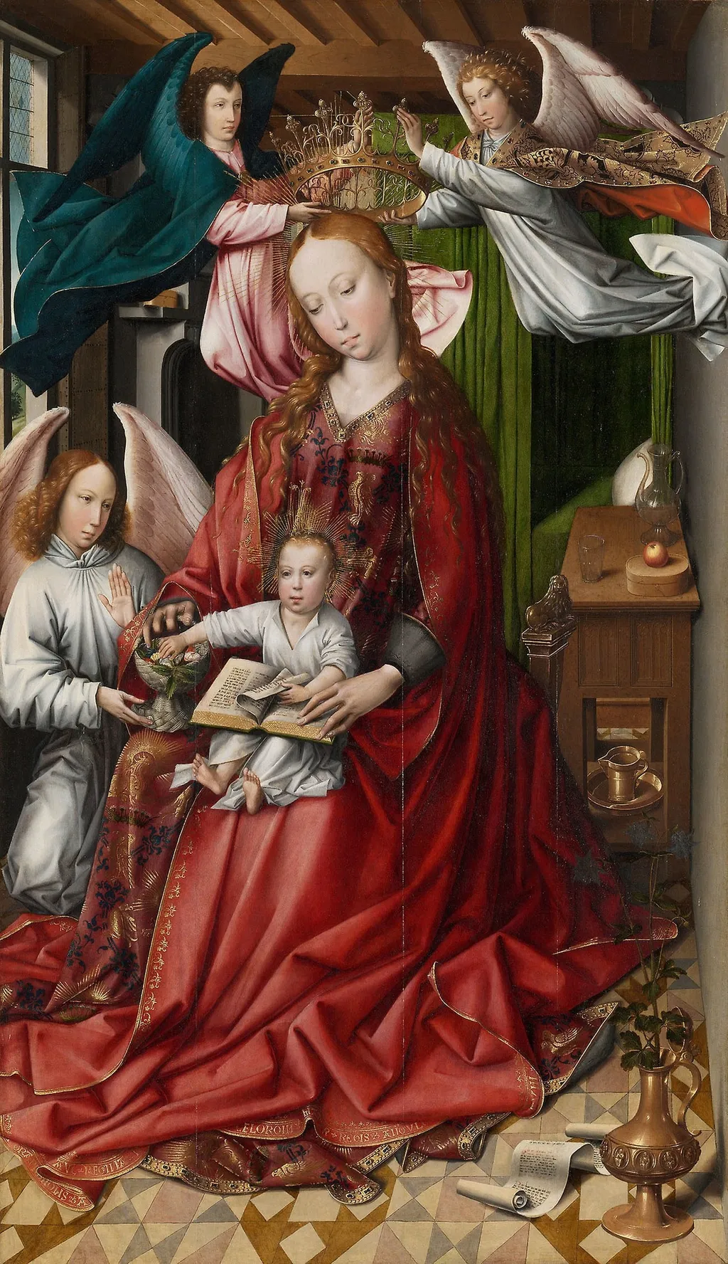 Virgin and Child Crowned by Angels, by Colijn de Coter, oil, 1496