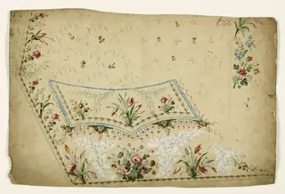 Composition avec bouquets de fleurs, frises de grappes et clochettes stylisées, projets de broderies de gilet, XVIIIème siècle, 1750