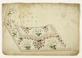 Composition avec bouquets de fleurs sauvages et guirlandes de feuilles d'automne, projets de broderies de gilet, XVIIIème siècle, 1750