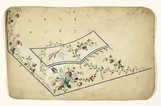 Composition avec bouquets et guirlandes de fleurs et phasme sur branche, projets de broderies de gilet, XVIIIème siècle, 1750