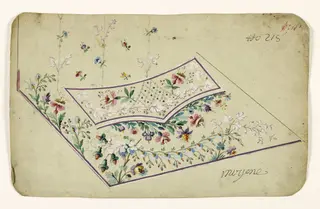 Composition avec branches fleuries, guirlandes de fleurs bleues et blanches, rayures fleuries, projets de broderies de gilet, XVIIIème siècle, 1750