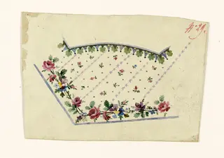 Composition avec guirlande de fleurs et rayures mauves, projets de broderies de gilet, XVIIIème siècle, 1750
